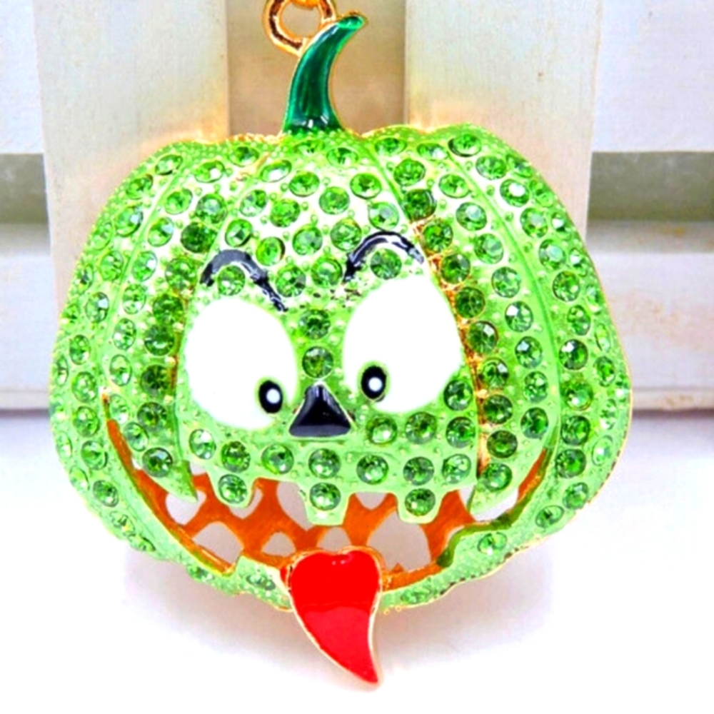 New Betsey Johnson Pumpkin Goblin JACK o LANTERN Rhinestone Necklace